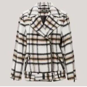 Mackage Gracie Women's Plaid Wool Blend Moto Style Jacket Medium NWT